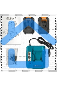 Дрель-шуруповерт Bort BAB-21U, Аккумуляторная, 21В, 1 АКБ, Кейс