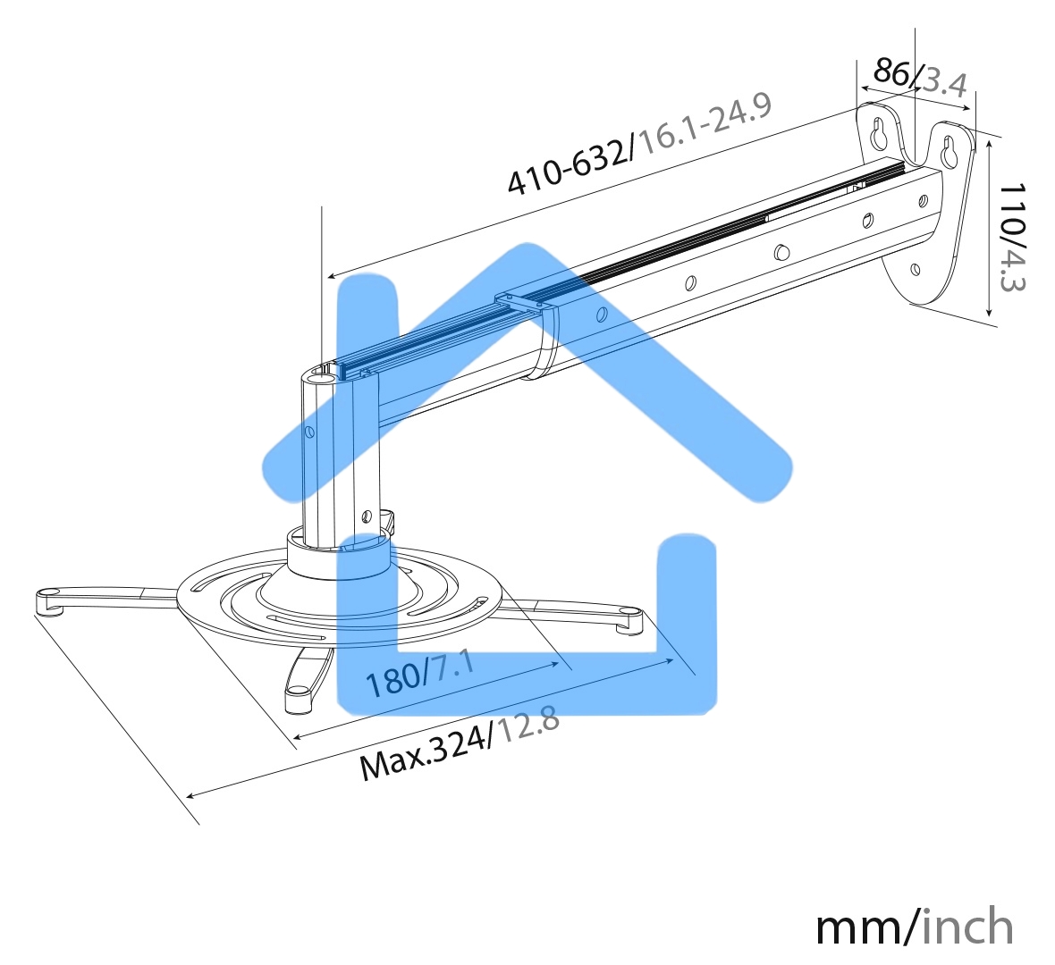 Кронштейн для проектора Cactus CS-VM-PR05BL-AL серебристый макс.10кг настенный и потолочный поворот и наклон