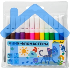 Фломастеры Silwerhof Веселые друзья 8мм 88мм, круглый корпус, вентилируемый колпачок, 12 цветов, пакет с европодвесом