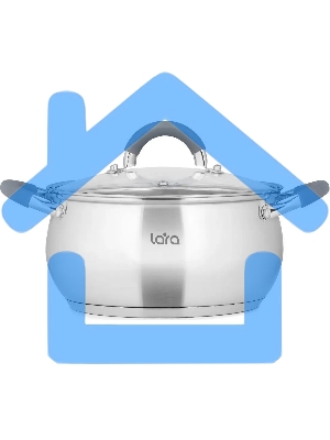 Кастрюля LARA LR02-483 BELL 22x12,5 см, 4,7 л, нержавеющая сталь 316L (хром/никель/молибден), индукционное дно, силиконовая ручка, стеклянная крышка