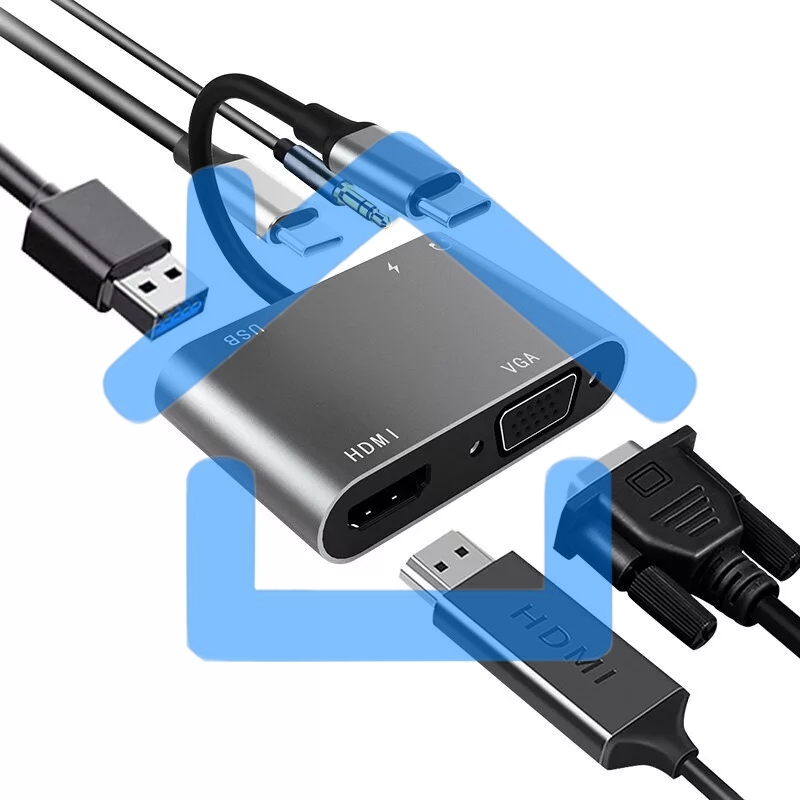 Адаптер USB Type-Cm-->VGA, HDMI 4k*30Hz, USB3.0, PD, Audio,iOpen (Aopen/Qust/VCOM)