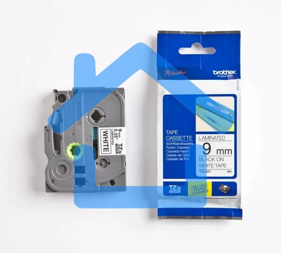 Картридж Brother TZ-E221 9 мм, 8 м, черный шрифт, белый фон, для BROTHER P-Touch