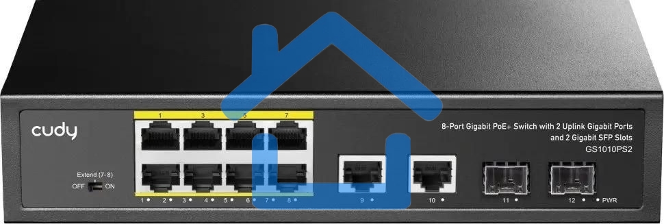 Коммутатор Cudy GS1010PS2, (L2) 10x1Gbит/с 2xКомбо(1000BASE-T/SFP) 2SFP 8PoE 120W, неуправляемый