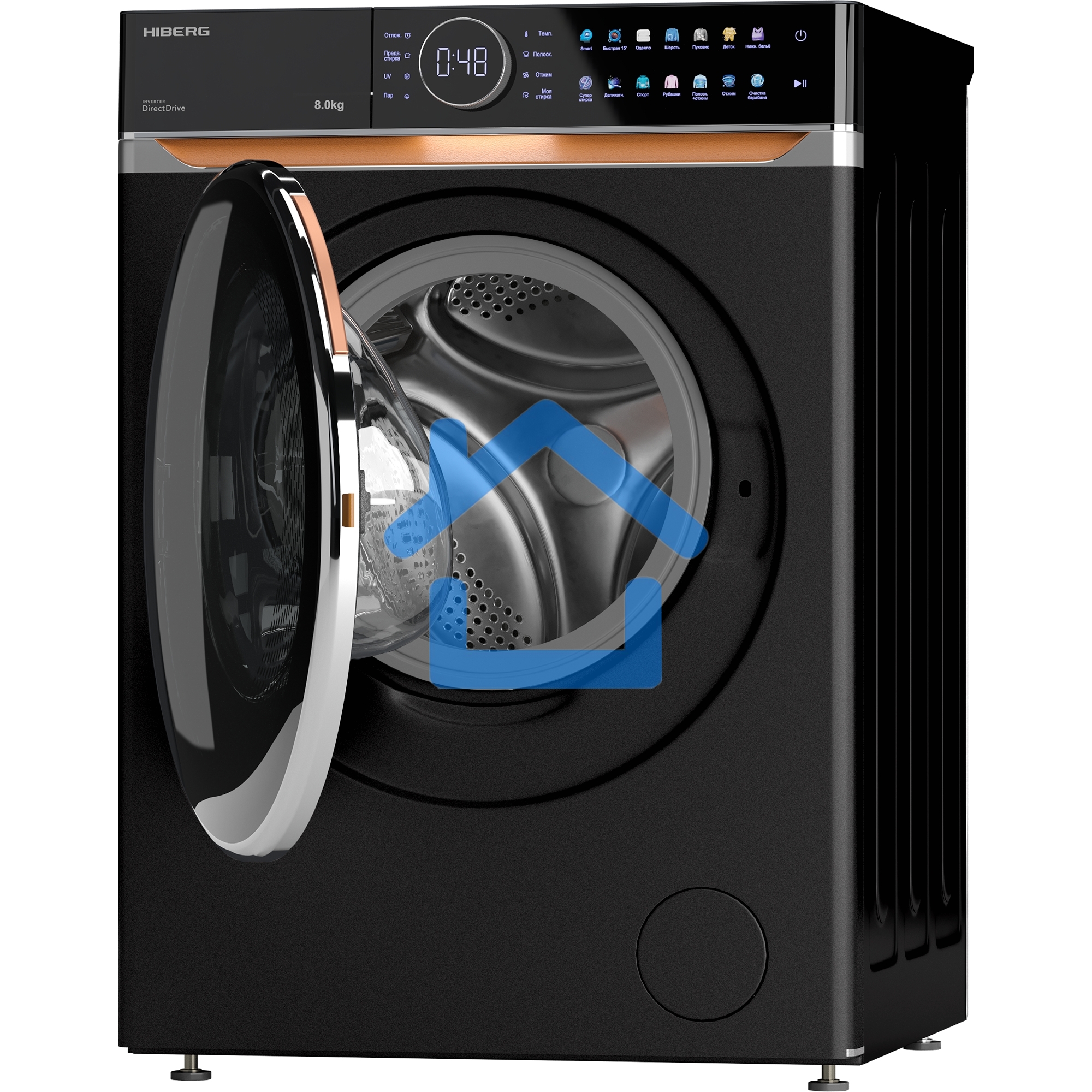 Стиральная машина HIBERG i-DDQ10 - 814 B черный матовый загр. фронтальная макс.: 8 кг 1400 об/мин класс: А+++