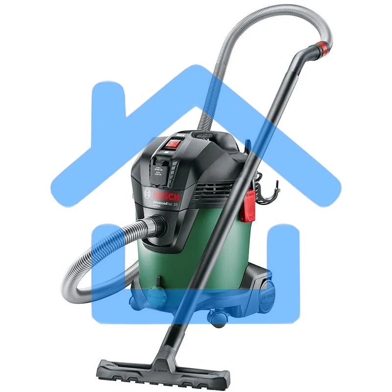 Строительный пылесос Bosch AdvancedVac20 зеленый, 300/1200 Вт, уборка сухая/влажная, пылесборник мешок/контейнер, 20 л