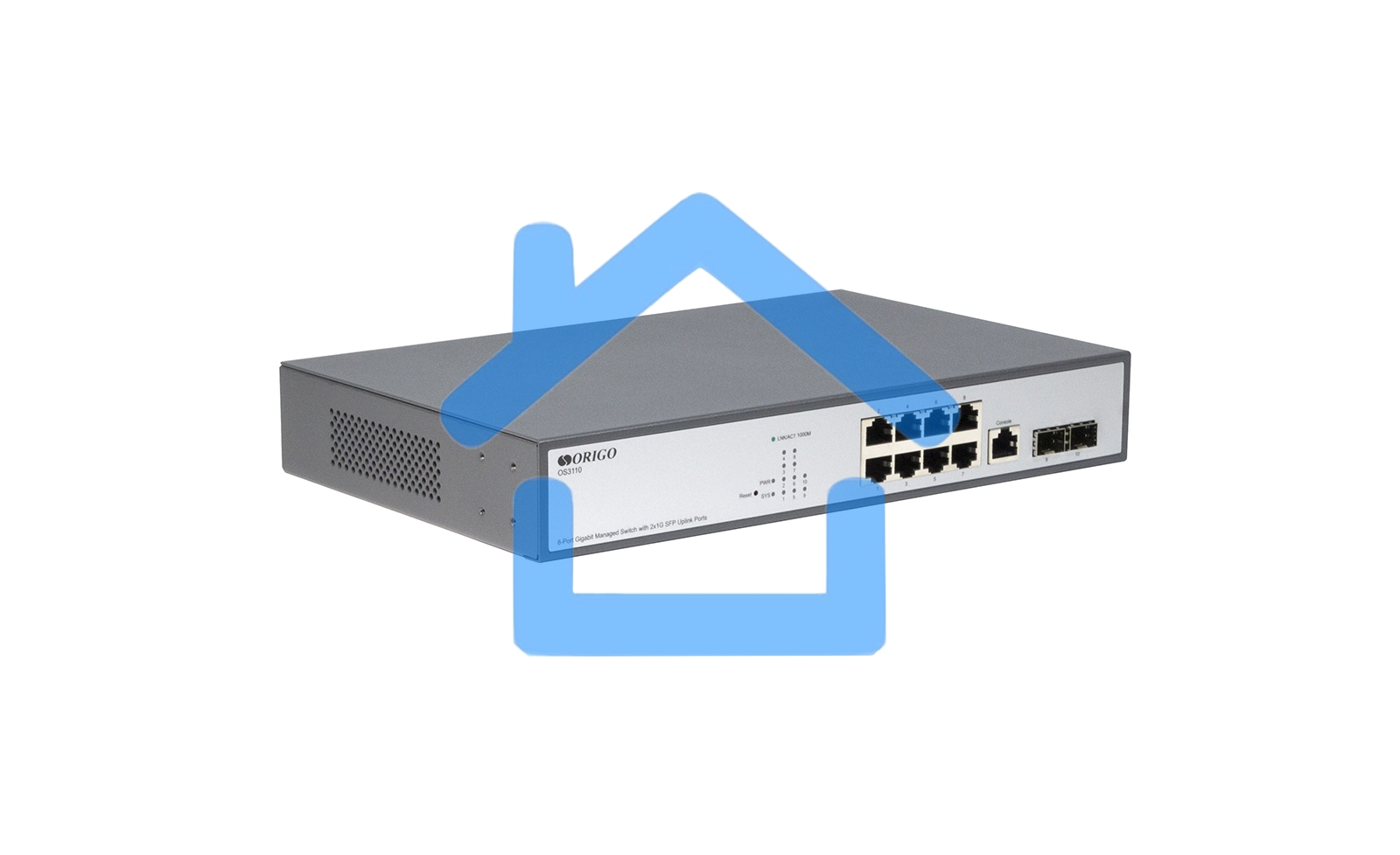 Коммутатор Managed L2 Switch 8x1000Base-T, 2x1000Base-X SFP, RJ45 Console, 19
