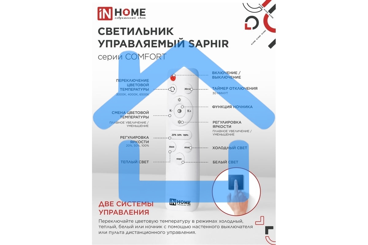 Светильник светодиодный IN HOME COMFORT SAPHIR 125Вт 3000-6500К 10000лм 230В 500х115мм с пультом ДУ 4690612059549