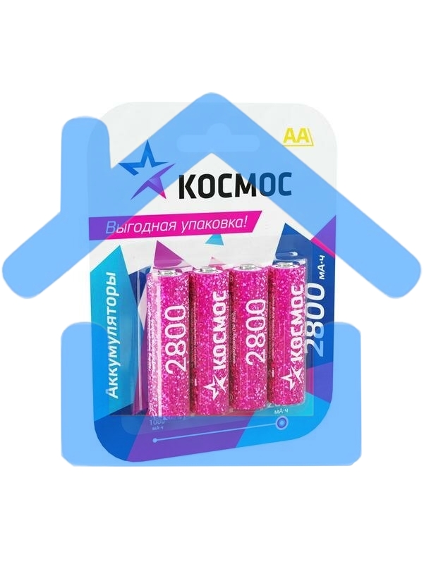 Аккумулятор AA/R6 NI-MN 2800мА.ч BP-4 (блист.4шт) КОСМОС KOCR6NIMH2800MAH4BL (цена за 1шт)
