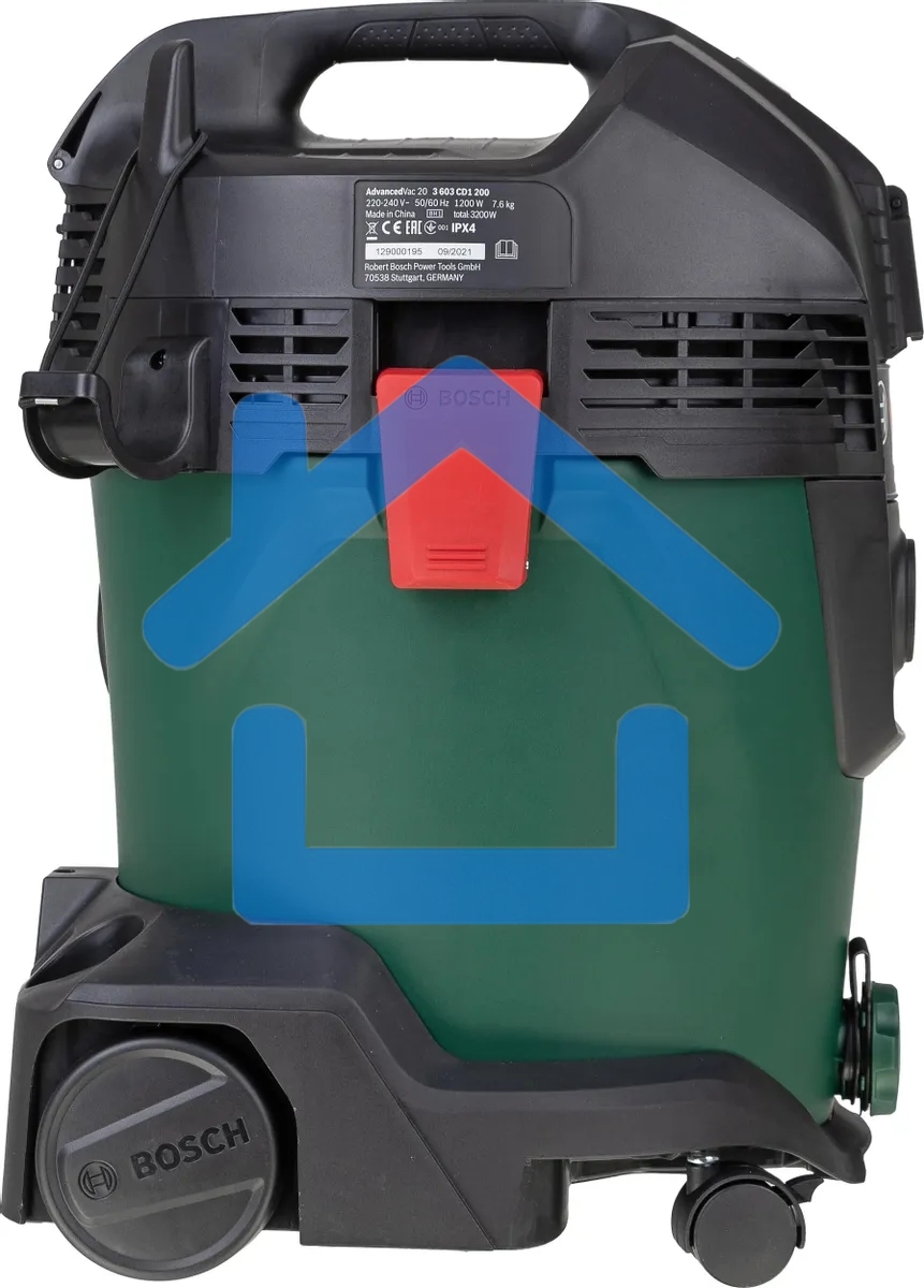 Строительный пылесос Bosch AdvancedVac20 зеленый, 300/1200 Вт, уборка сухая/влажная, пылесборник мешок/контейнер, 20 л