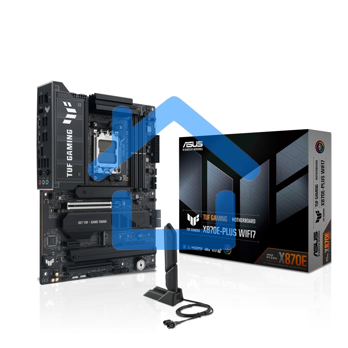 Материнская плата ASUS TUF GAMING X870E-PLUS WIFI7, AM5, AMD X870E, 4xDDR5, 4xSATA, 4xM.2, 1xPCIe 5.0 x16, 1xPCIe 4.0 x4, 1xPCIe 3.0 x1, 1xHDMI, 1x2.5Gb LAN, Wi-Fi 7, Bluetooth 5.4, 2xUSB-C 40Gbps, 3xUSB-A 10Gbps, 4xUSB-A 5Gbps, 4xUSB-A 2.0, 3x3.5 мм, 7.1