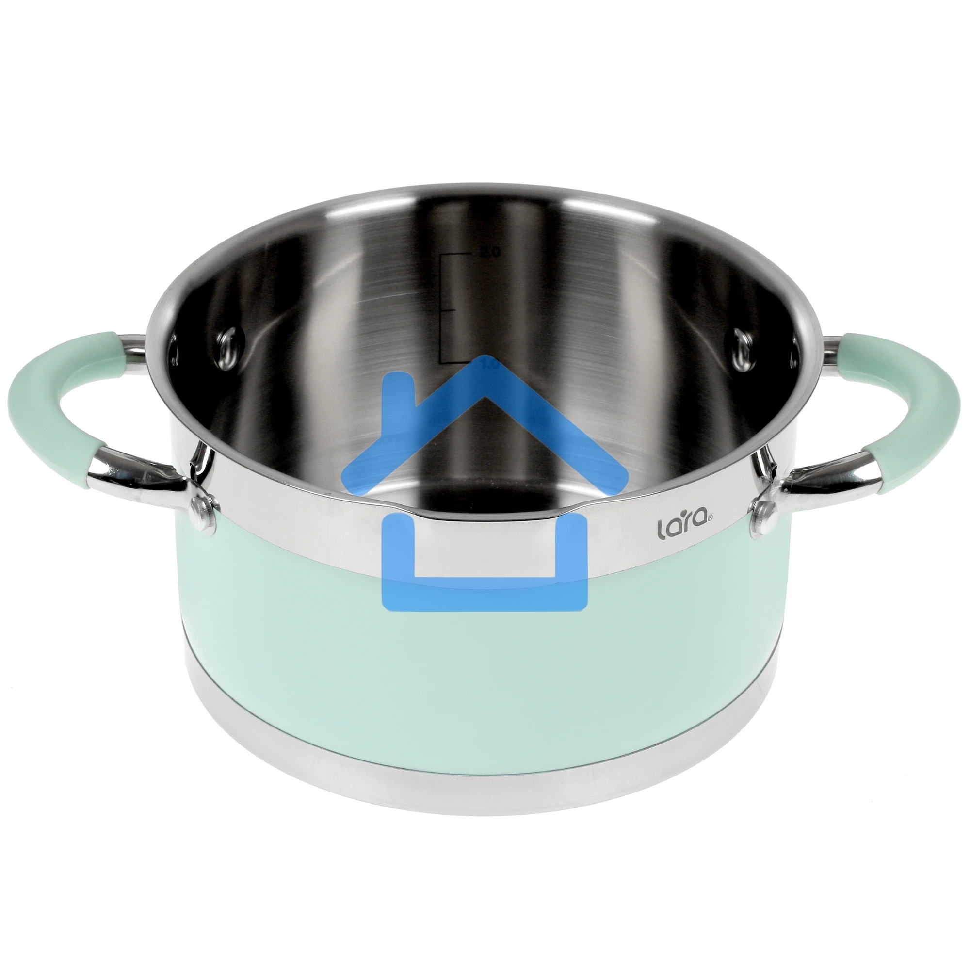 Кастрюля LARA LR02-541 MINT 18x10см, 2,4 л, носик, индукционное дно, крышка с бортом, полипропилен, силикон, нержавеющая сталь