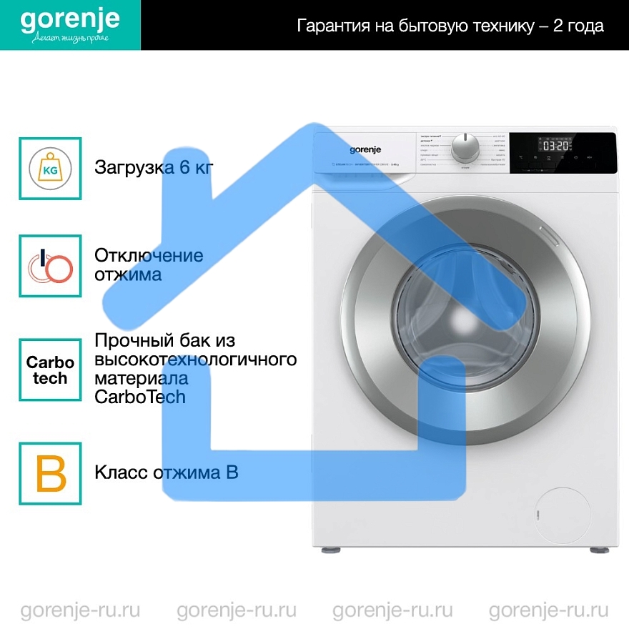 Стиральная машина Gorenje W2NHPI62SCS белый загр.фронтальная макс.: 6 кг 1200об/мин класс: А