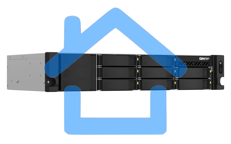 Сетевое хранилище SMB QNAP TS-873AeU-4G NAS 8x3.5/2.5 SATA/SSD trays, 2 x M2 PCIe, 2x 2.5 GbE, 2U rackmount, 1 PSU. AMD Ryzen V1500B 4-core/8-thread 2.2 GHz processor, 4 Gb DDR4 RAM (1*4 Gb) up to 64Gb (2*32 Gb). W/o rail kit RAIL-B02