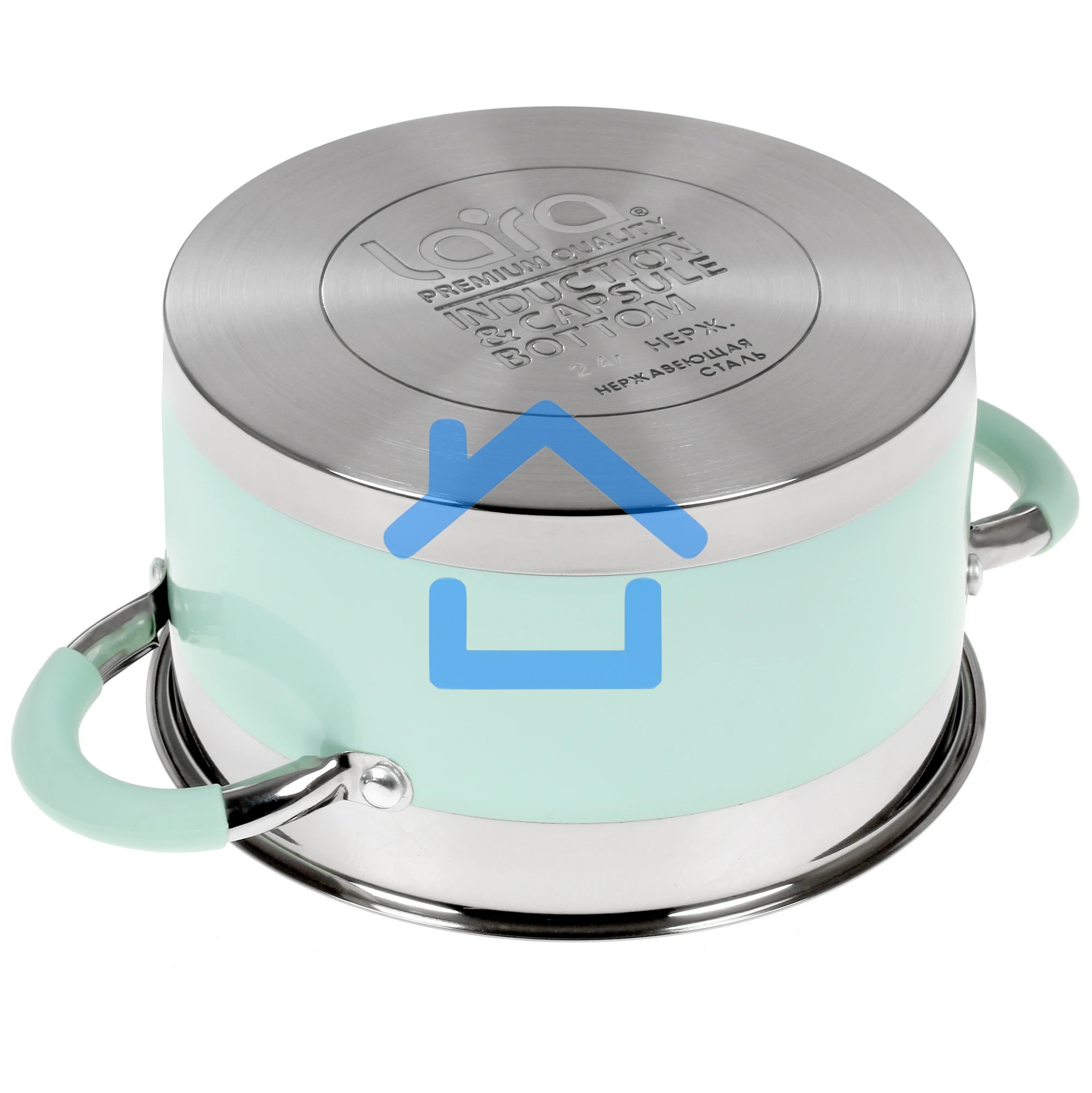 Кастрюля LARA LR02-541 MINT 18x10см, 2,4 л, носик, индукционное дно, крышка с бортом, полипропилен, силикон, нержавеющая сталь