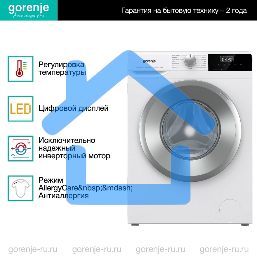 Стиральная машина Gorenje W2NHPI62SCS белый загр.фронтальная макс.: 6 кг 1200об/мин класс: А