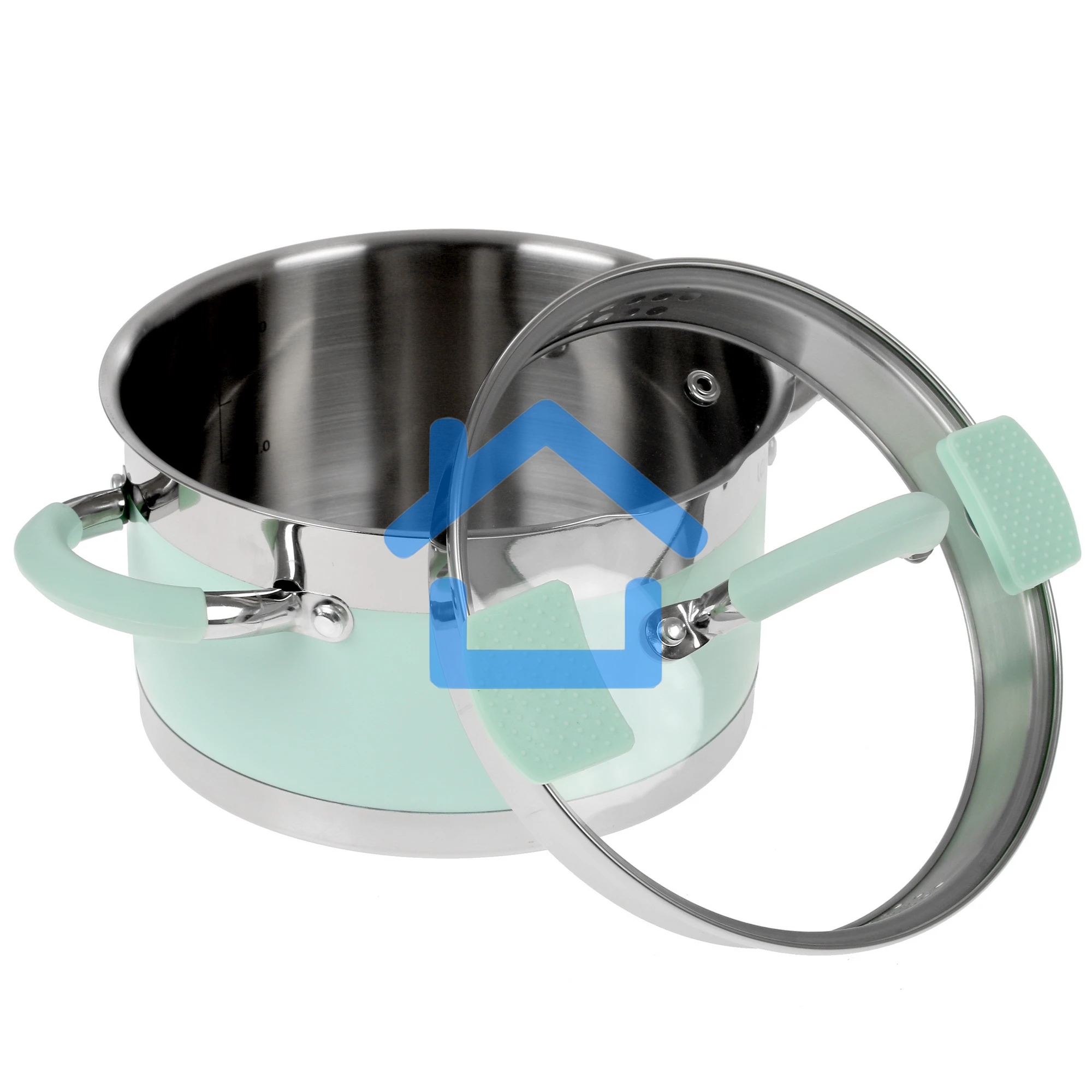 Кастрюля LARA LR02-541 MINT 18x10см, 2,4 л, носик, индукционное дно, крышка с бортом, полипропилен, силикон, нержавеющая сталь