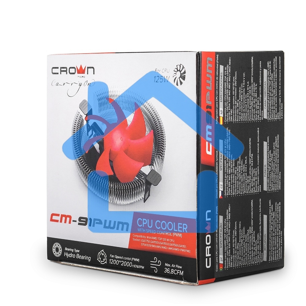 Кулер для процессора Crown CM-91PWM v2 серебристый/красный, 90 мм, алюминий, 2000 об/мин, 20 дБ, 4 pin, 125 Вт, 57 мм