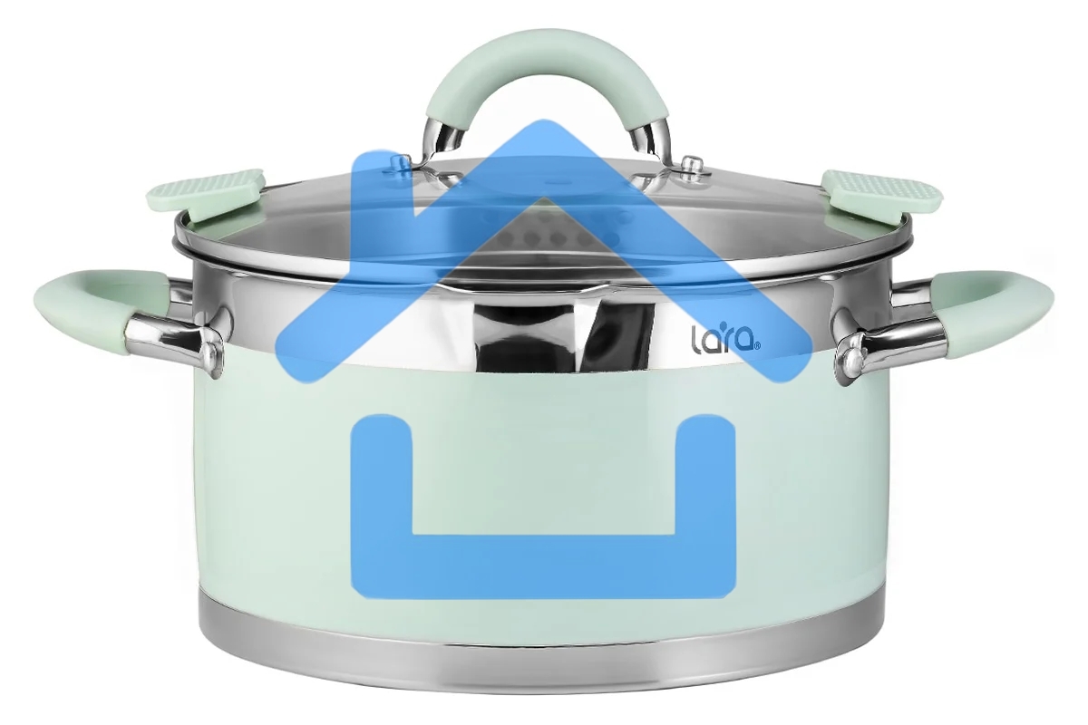 Кастрюля LARA LR02-542 MINT 20x11см, 3,3 л, носик, индукционное дно, крышка с бортом, полипропилен, силикон, нержавеющая сталь