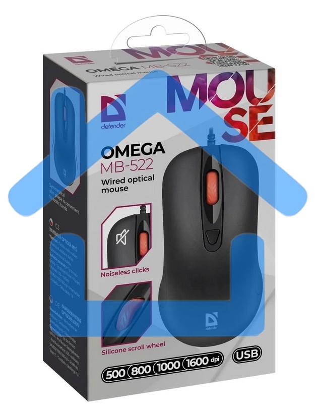 Мышь проводная Defender Omega MB-522 черный, 1600 dpi, USB, кнопки - 4