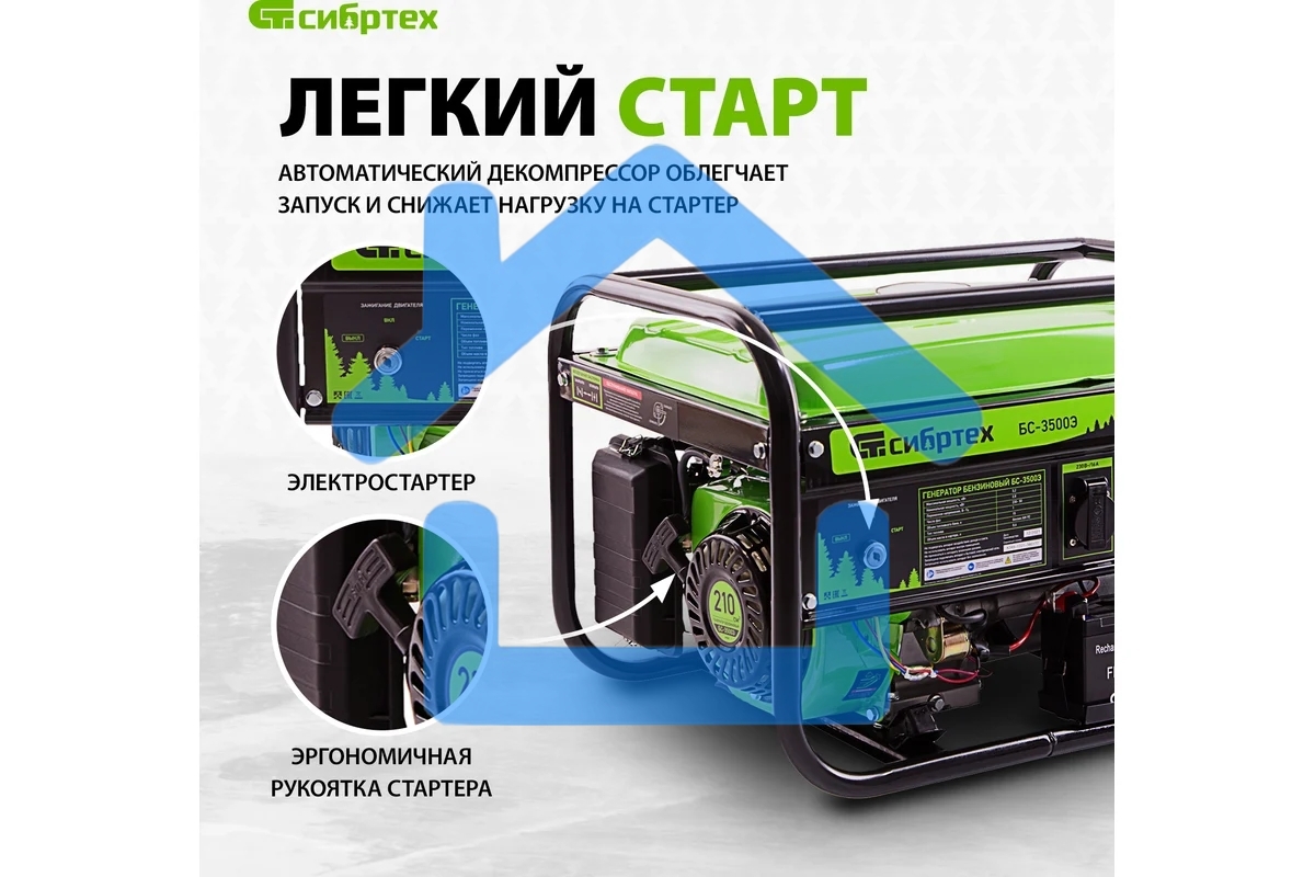 Электрогенератор бензиновый СИБРТЕХ БС-3500Э, 3.2 кВт, 96 дБ, 44.4 кг