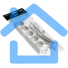 Удлинитель ExeGate ECE-5-5W (EX285827RUS), белый, 5 м, евровилка с заземлением, 5 евророзеток с заземлением, 2200 Вт