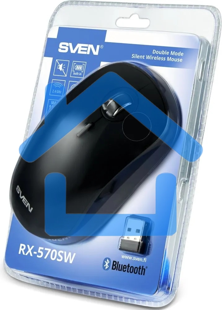 Мышь беспроводная SVEN RX-570SW черный, 1600 dpi, радиоканал, Bluetooth, USB, кнопки - 4