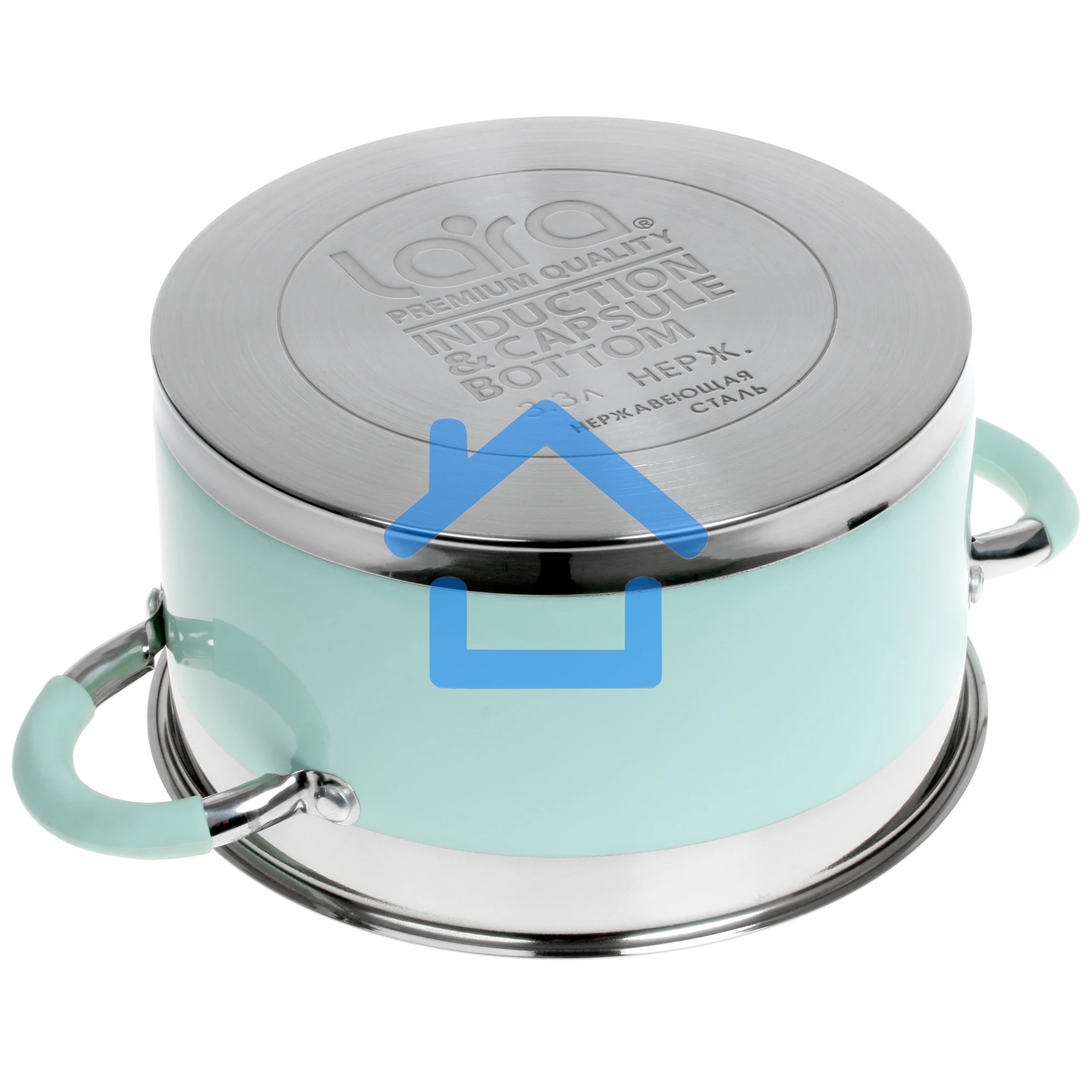 Кастрюля LARA LR02-542 MINT 20x11см, 3,3 л, носик, индукционное дно, крышка с бортом, полипропилен, силикон, нержавеющая сталь