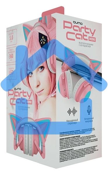 Гарнитура Party Cat mini ВТ 0051 (розово-голубые) c подсветкой накладная Bluetooth