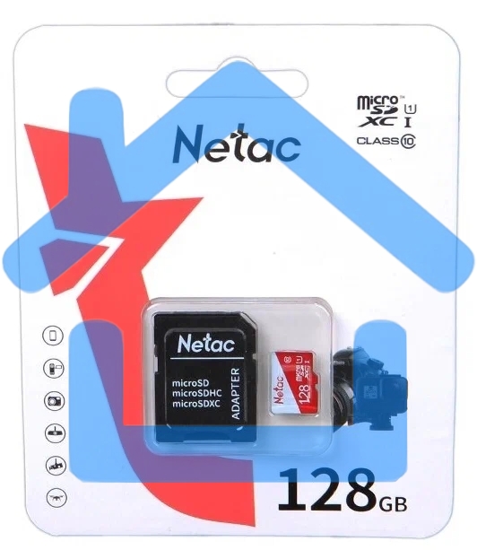 Карта памяти Netac P500 ECO 128Gb MicroSDXC U1/C10 up to 80MB/s, retail pack with SD Adapter