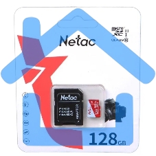 Флеш карта Netac P500 ECO 128Gb MicroSDXC U1/C10 up to 80Mb/s, retail pack with SD Adapter