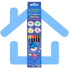 Карандаши цветные Silwerhof Монстрики, двухцветные, 2.8мм, круглый профиль, дерево, ассорти, 12 цветов, коробка с европодвесом (6шт)