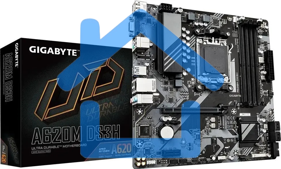 Материнская плата Gigabyte A620M DS3H, Micro-ATX, AM5, AMD A620, 4xDDR5, 4xSATA, 1xM.2, 1xPCI-E 4.0 x16, 1xPCI-E x1, 1xHDMI, 1xDP, 1xVGA, 1x 1Gb LAN, 1xUSB 3.2 Gen 1, 4xUSB 2.0, 3x3.5мм, 7.1, ATX