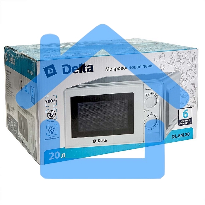 Микроволновая печь DELTA DL-84L20 белый, 20 л, 700 Вт, переключатели - поворотный механизм