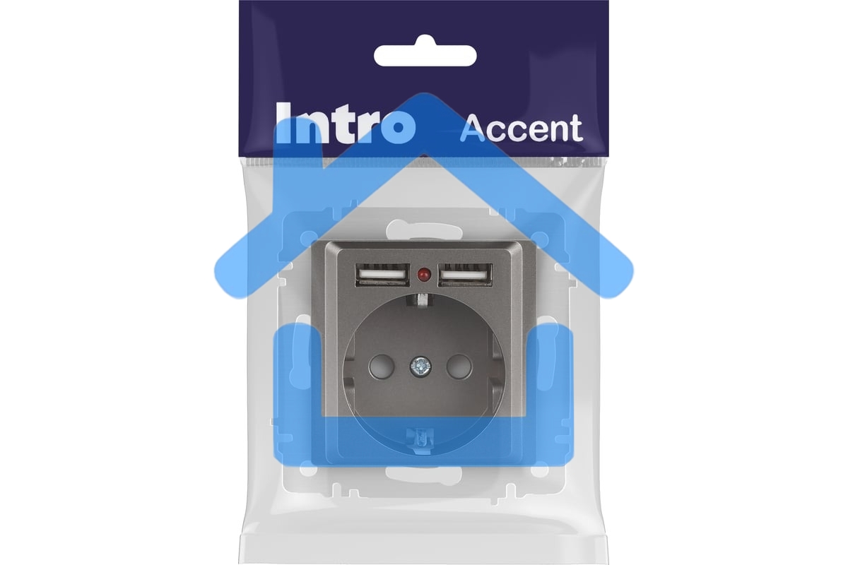 Розетка Intro Accent 6-410-09 P+E Schuko со шторками 16А-250В + 2хUSB IP20 СУ титан Б0063711