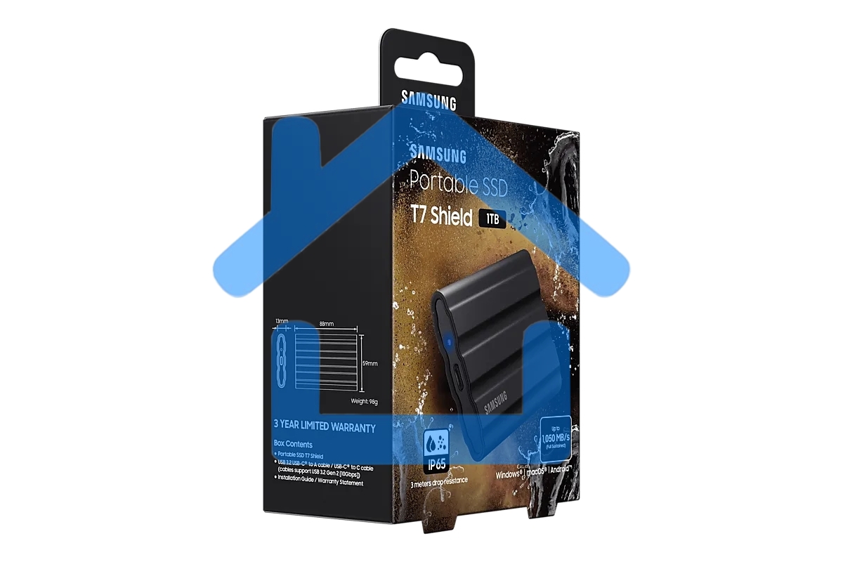 Твердотельный диск 1TB Samsung T7 Shield MU-PE1T0S/WW, V-NAND, USB 3.2 Gen 2 Type-C R/W - 1000/1050 MB/s /EU