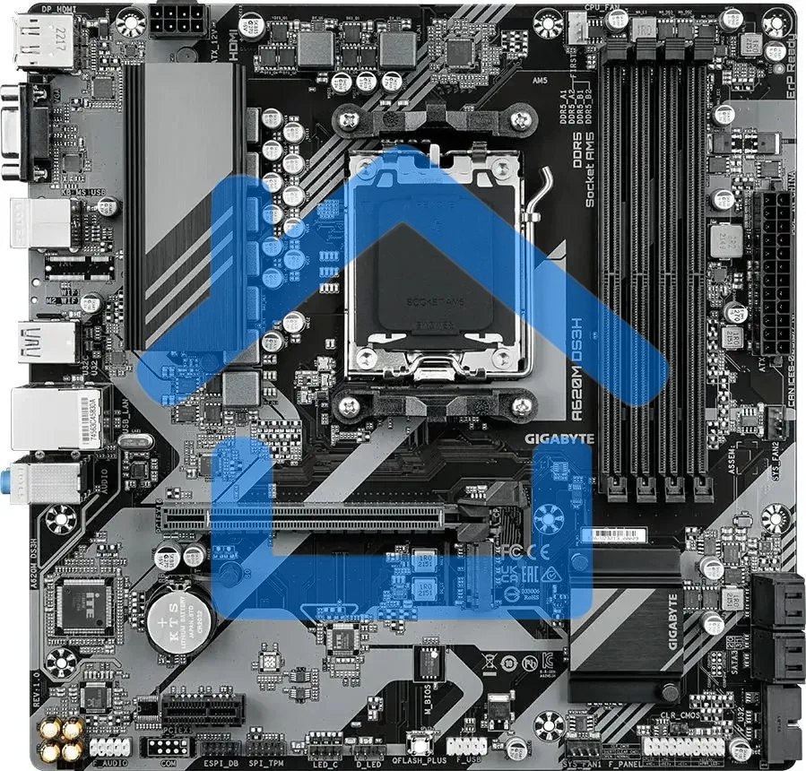 Материнская плата Gigabyte A620M DS3H, Micro-ATX, AM5, AMD A620, 4xDDR5, 4xSATA, 1xM.2, 1xPCI-E 4.0 x16, 1xPCI-E x1, 1xHDMI, 1xDP, 1xVGA, 1x 1Gb LAN, 1xUSB 3.2 Gen 1, 4xUSB 2.0, 3x3.5mm, 7.1, ATX