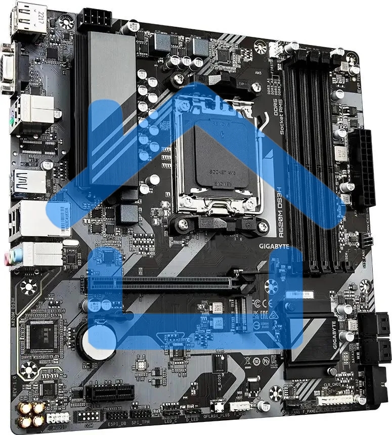 Материнская плата Gigabyte A620M DS3H, Micro-ATX, AM5, AMD A620, 4xDDR5, 4xSATA, 1xM.2, 1xPCI-E 4.0 x16, 1xPCI-E x1, 1xHDMI, 1xDP, 1xVGA, 1x 1Gb LAN, 1xUSB 3.2 Gen 1, 4xUSB 2.0, 3x3.5мм, 7.1, ATX