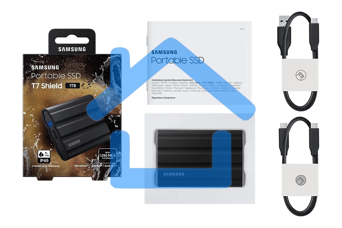 Твердотельный диск 1TB Samsung T7 Shield MU-PE1T0S/WW, V-NAND, USB 3.2 Gen 2 Type-C R/W - 1000/1050 MB/s /EU