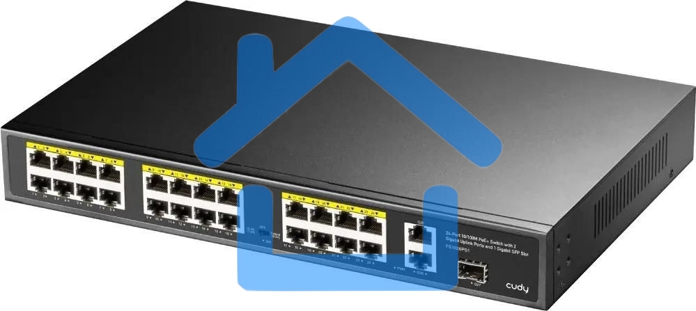Коммутатор Cudy FS1026PS1, (L2) 24x100Мбит/с 2x1Gbит/с, 1SFP, 24PoE, 24PoE+ 300W, неуправляемый