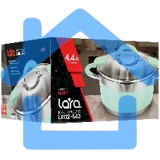 Кастрюля LARA LR02-543 MINT 22x12 см, 4,4 л, носик, индукционное дно, крышка с бортом, полипропилен, силикон, нержавеющая сталь