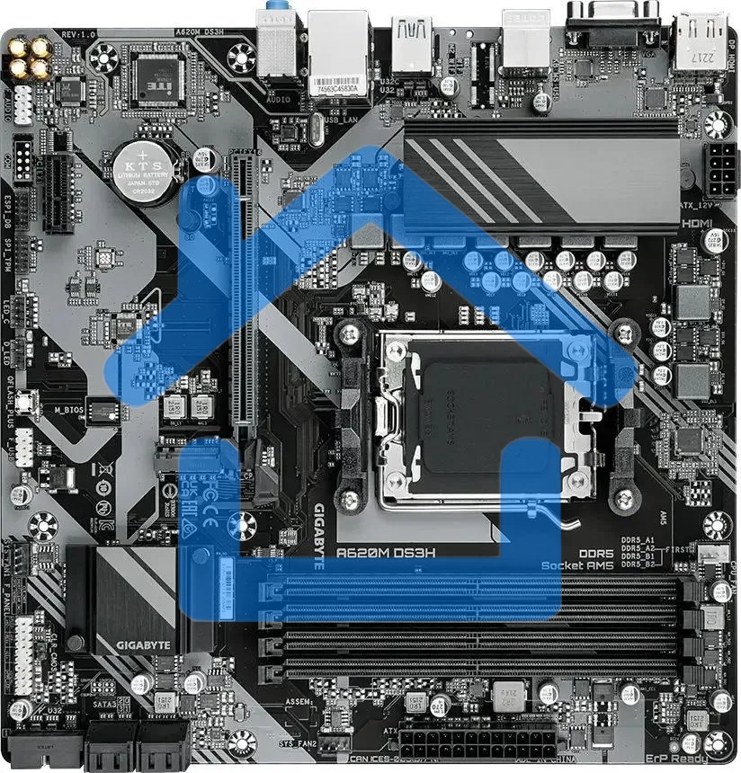 Материнская плата Gigabyte A620M DS3H, Micro-ATX, AM5, AMD A620, 4xDDR5, 4xSATA, 1xM.2, 1xPCI-E 4.0 x16, 1xPCI-E x1, 1xHDMI, 1xDP, 1xVGA, 1x 1Gb LAN, 1xUSB 3.2 Gen 1, 4xUSB 2.0, 3x3.5мм, 7.1, ATX