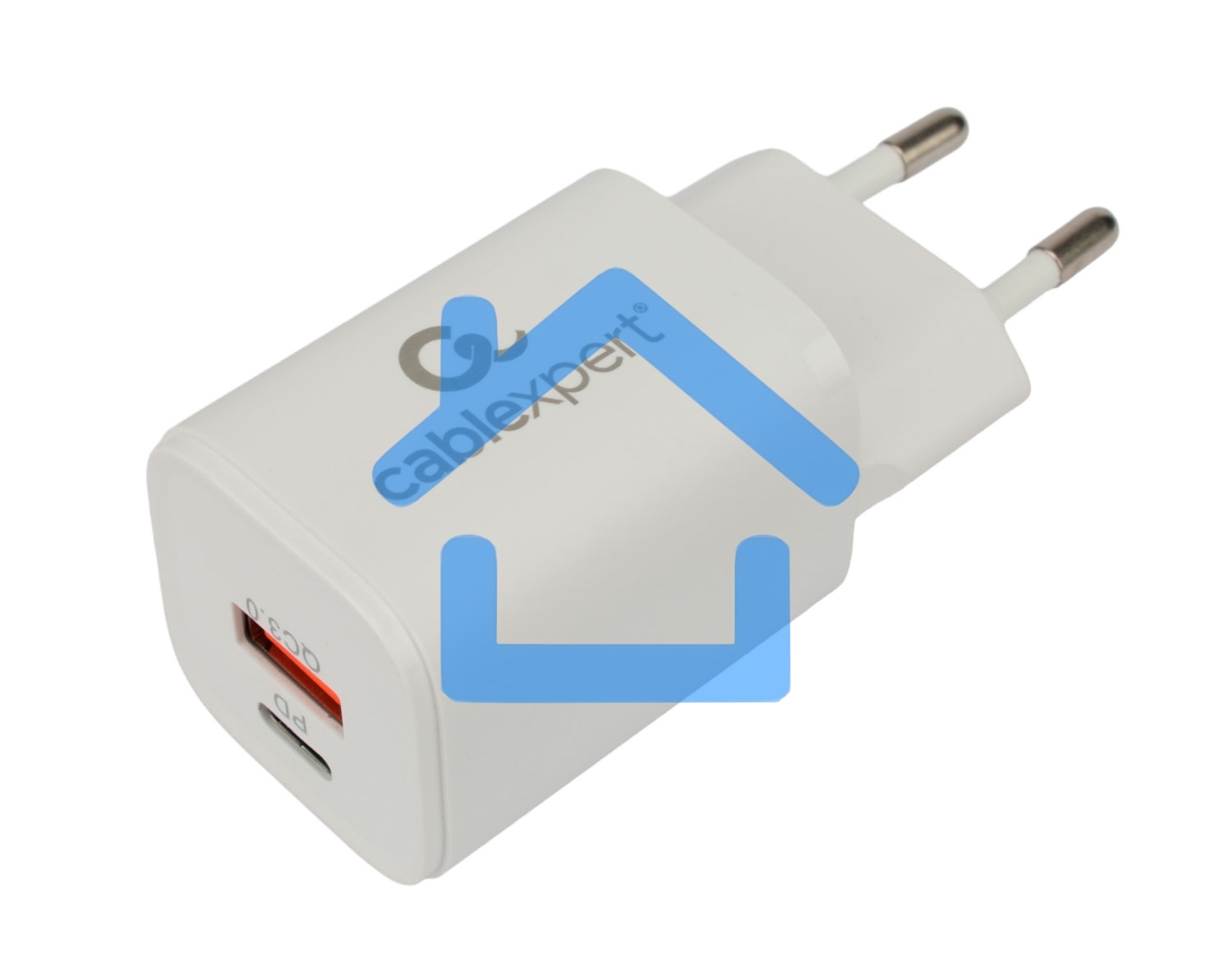 Зарядное устройство Cablexpert MP3A-PC-42, 30Вт, быстрая зарядка QC3.0/PD, 2 порта: USB и Type-C, белый, пакет
