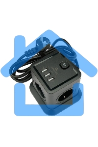 Сетевой фильтр Cablexpert Tower TWR-4-U3-B-2, 4р, 10А, 3xUSB, 3.1А, 2м, ур.защиты 2+, черный, коробка