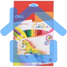 Карандаши цветные Deli EC00310 ColoRun, тополь, 18 цветов, коробка с европодвесом