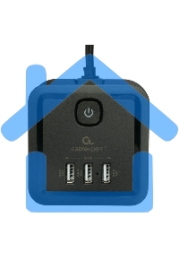 Сетевой фильтр Cablexpert Tower TWR-4-U3-B-2, 4р, 10А, 3xUSB, 3.1А, 2м, ур.защиты 2+, черный, коробка
