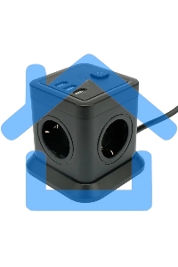 Сетевой фильтр Cablexpert Tower TWR-4-U3-B-2, 4р, 10А, 3xUSB, 3.1А, 2м, ур.защиты 2+, черный, коробка