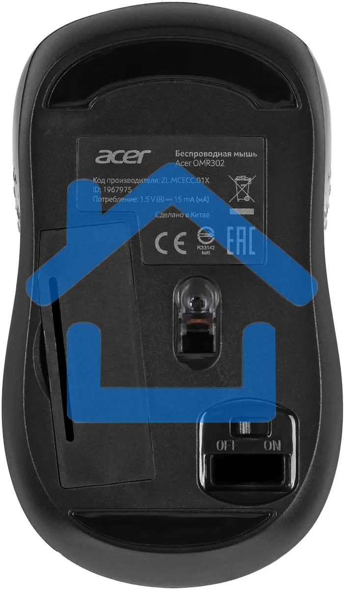 Мышь беспроводная Acer OMR302 черный, 1200 dpi, радиоканал, USB, кнопки - 3