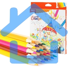 Карандаши цветные Deli EC130-24 ColoRun, шестигранный профиль, дерево 24 цвета, коробка с европодвесом (24шт)