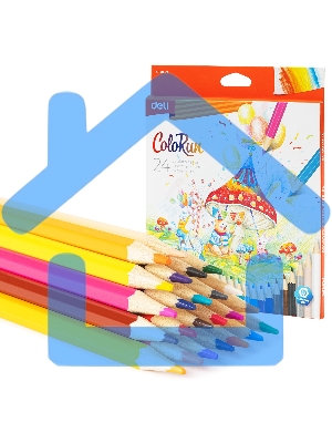 Карандаши цветные Deli EC130-24 ColoRun, шестигранный профиль, дерево 24 цвета, коробка с европодвесом (24шт)