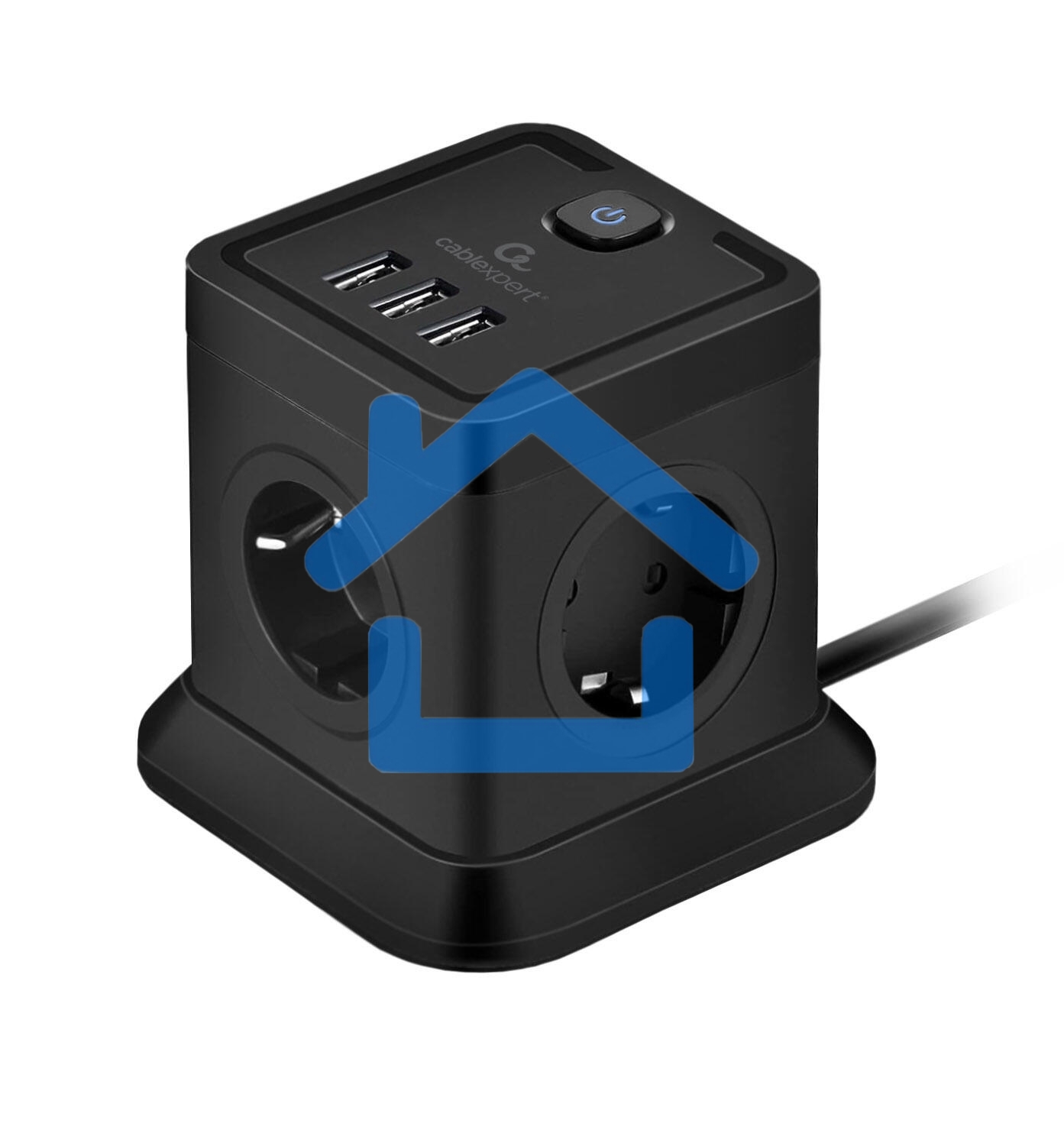 Сетевой фильтр Cablexpert Tower TWR-4-U3-B-2, 4р, 10А, 3xUSB, 3.1А, 2м, ур.защиты 2+, черный, коробка
